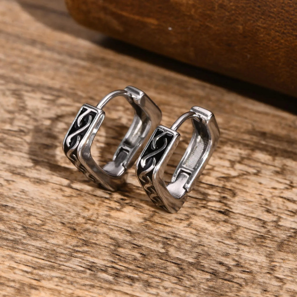 Geometric Viking Men's Silver Earrings
