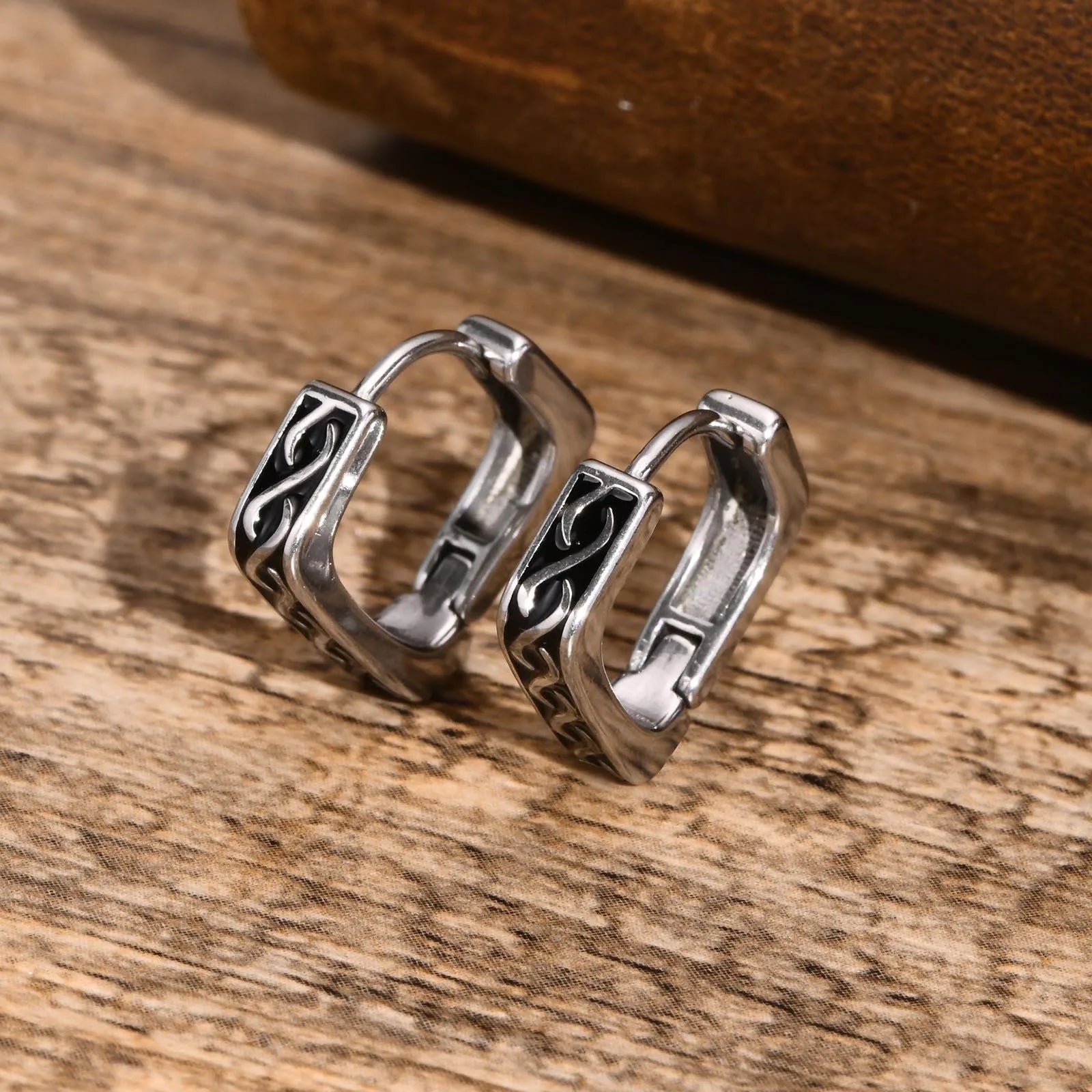 Geometric Viking Men's Silver Earrings