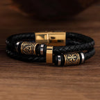 Black Leather Bracelet Viking Mythology gold34