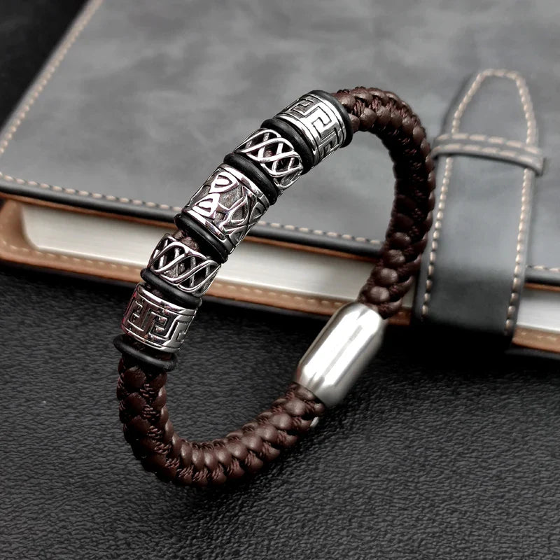 Brown Vintage Viking Style Leather Bracelet