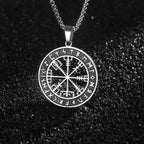 Black Vegvisir Compass Necklace Viking Pendant
