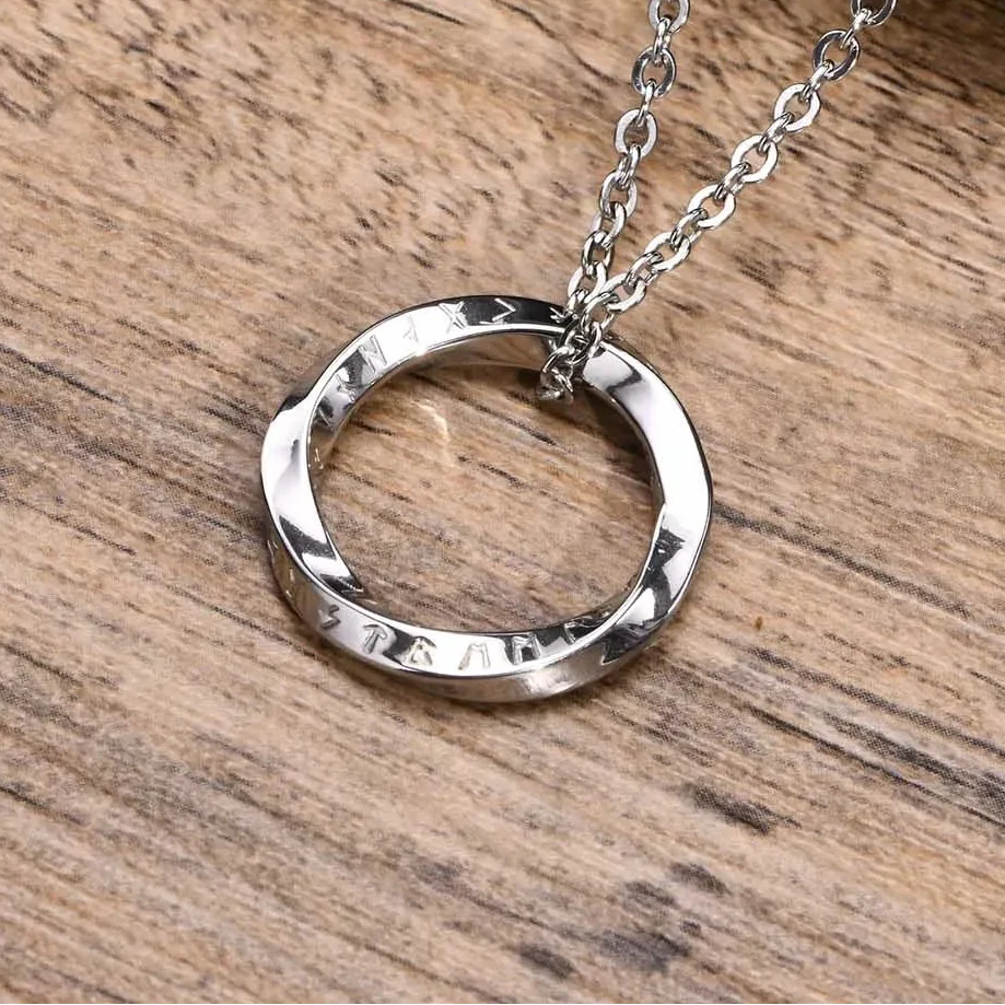Viking Necklace Round Runic Pendant silver
