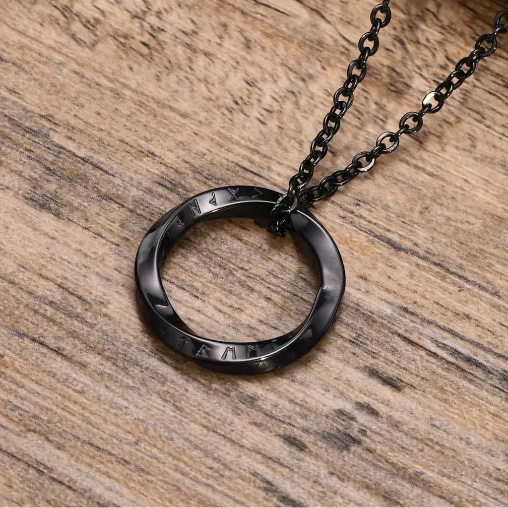Viking Necklace Round Runic Pendant black