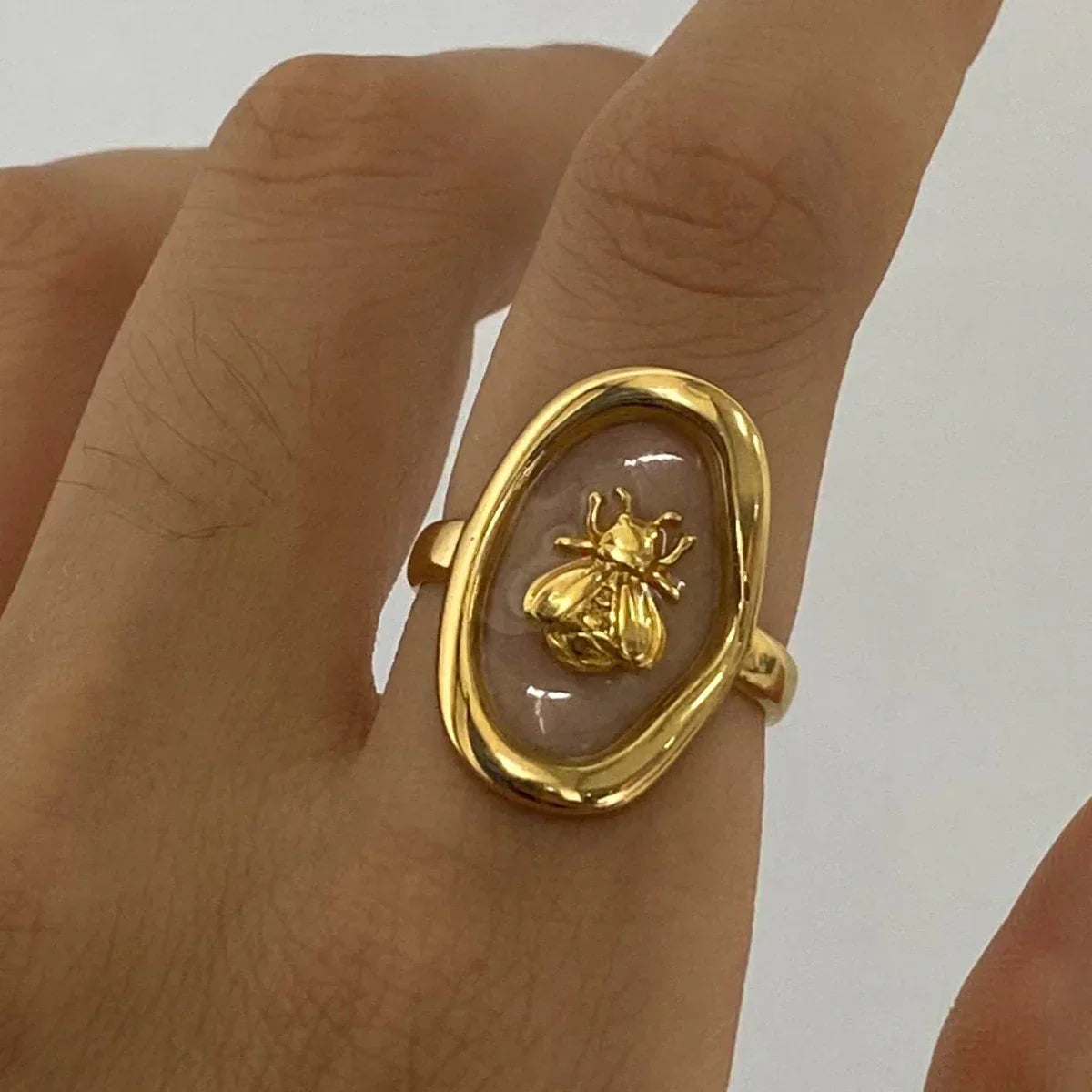 Wide bee ring for women