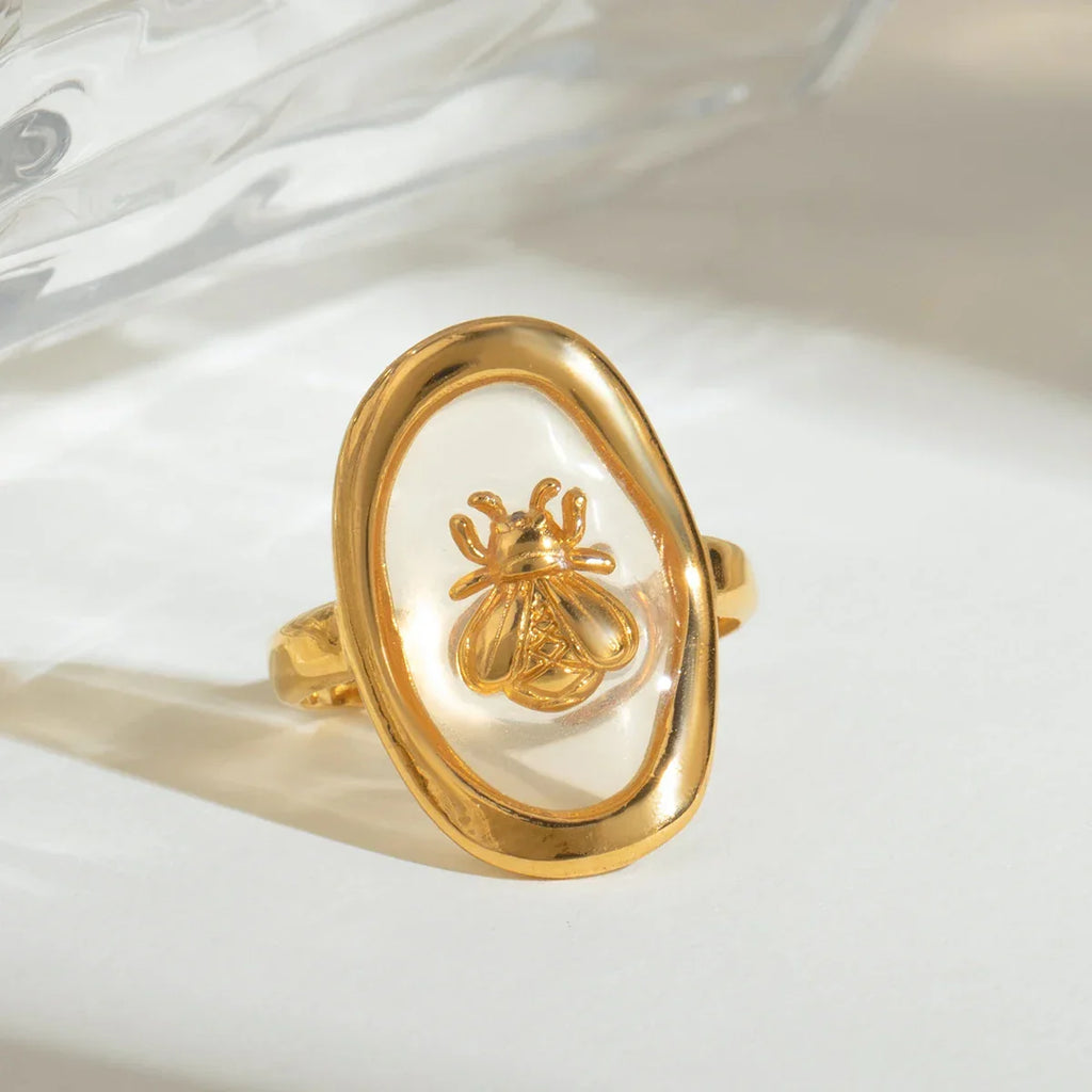 Wide bee ring for women