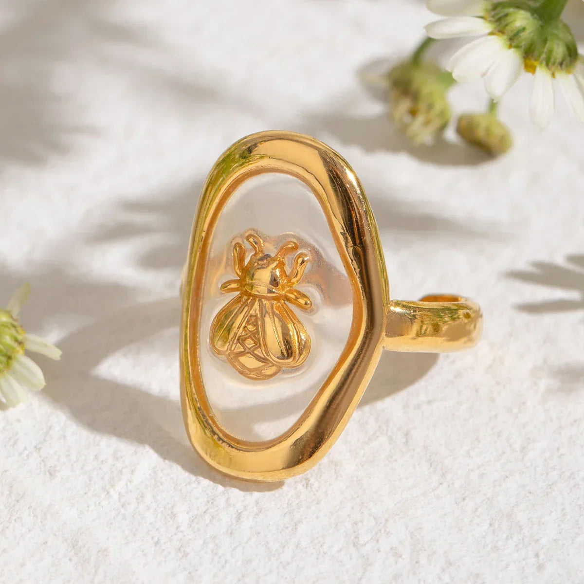 Wide bee ring for women