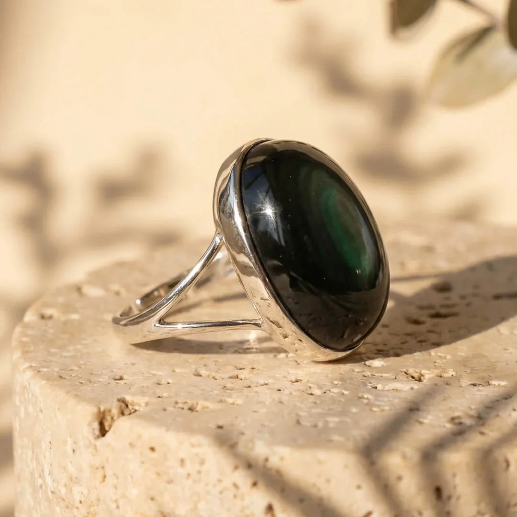 Adjustable "Awakening of the Soul" ring in celestial eye obsidian 