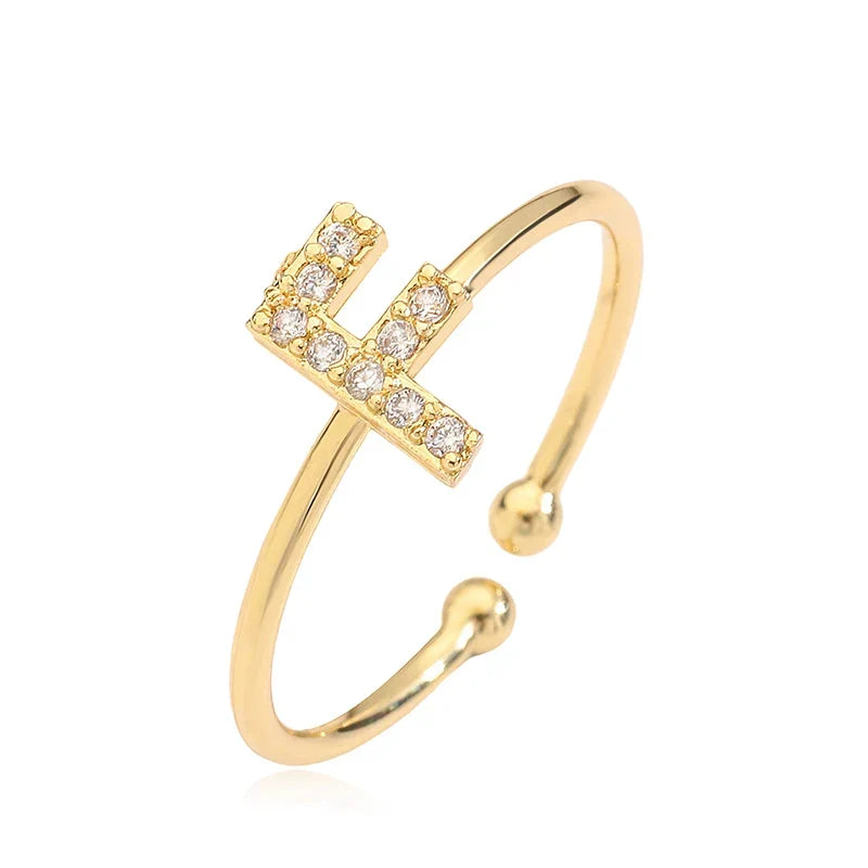 Custom adjustable ring with initial f
