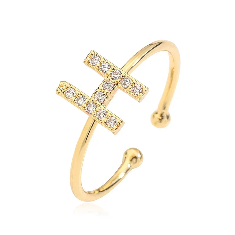 Custom adjustable ring with initial h