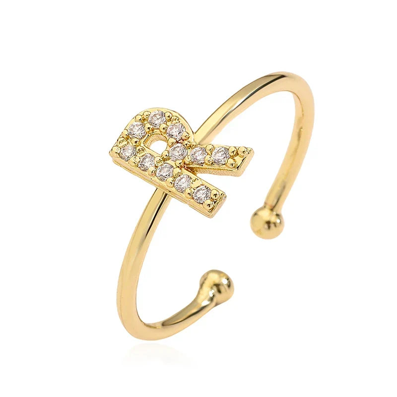 Custom adjustable ring with initial r
