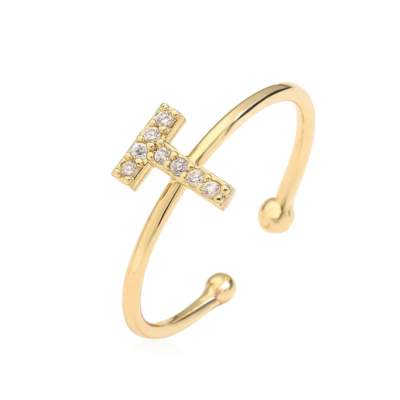 Custom adjustable ring with initial t