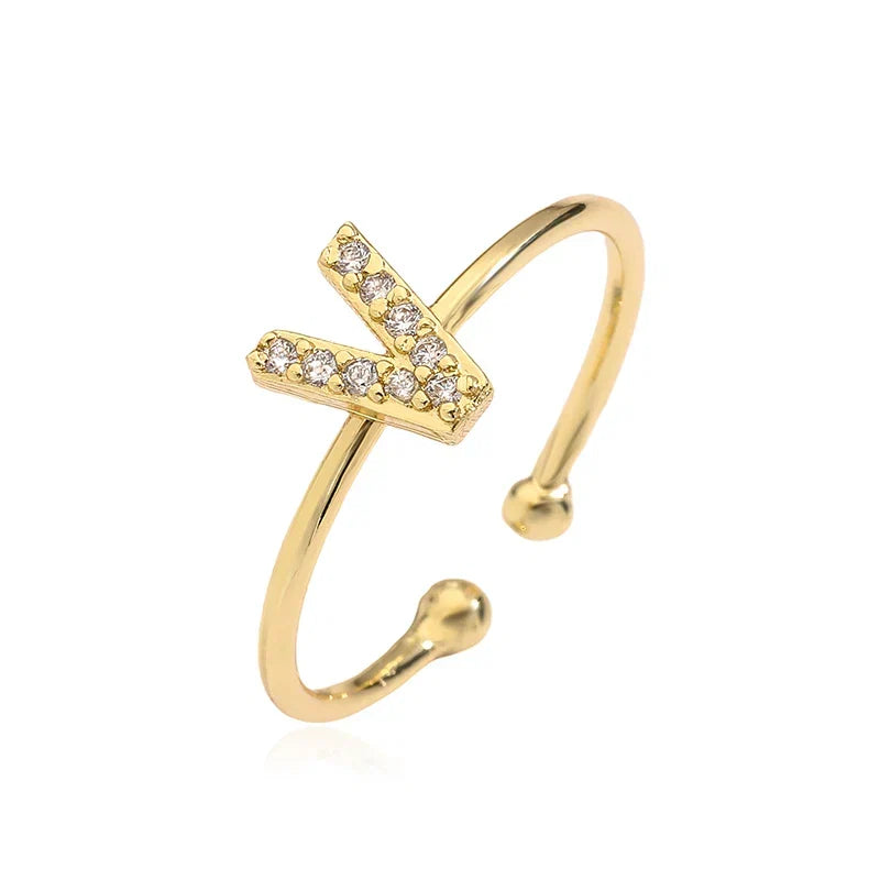 Custom adjustable ring with initial v