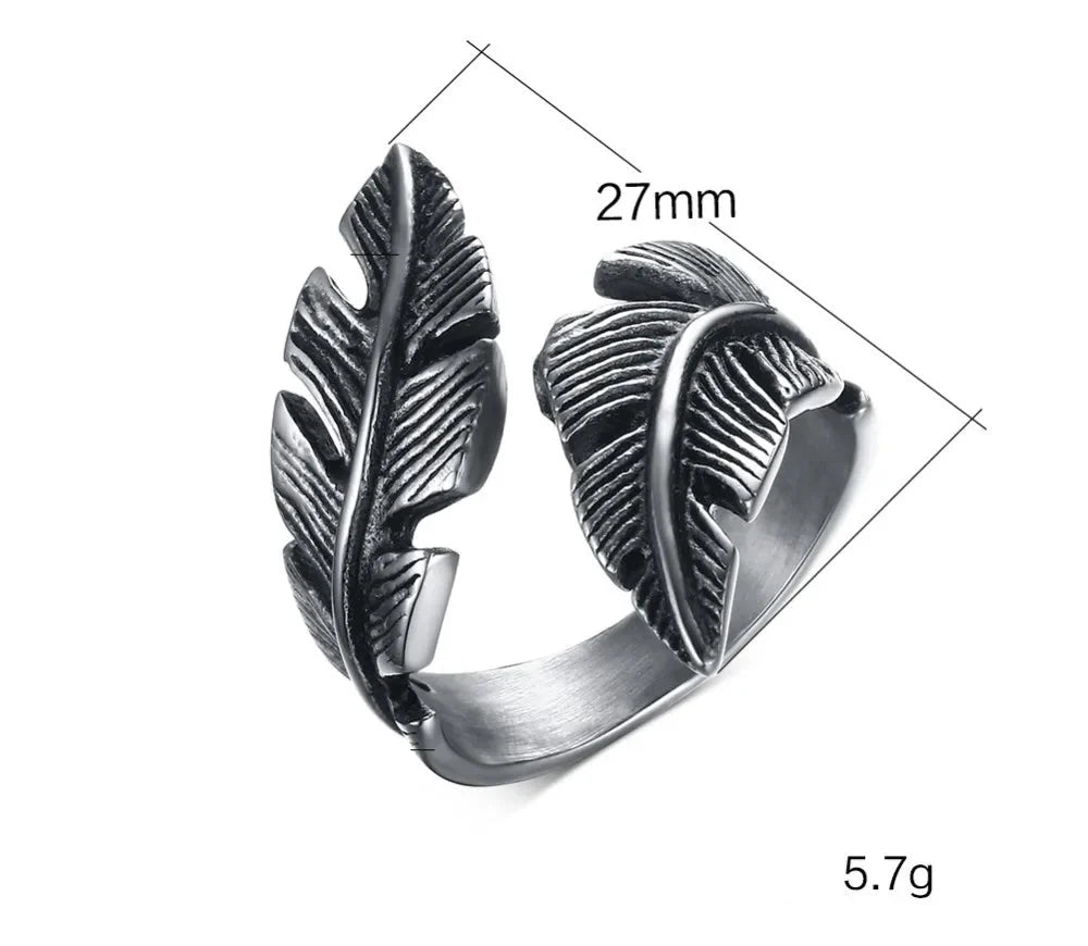 Adjustable silver-tone feather ring