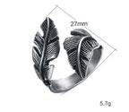 Adjustable silver-tone feather ring