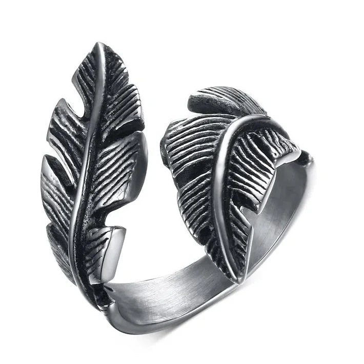 Adjustable silver-tone feather ring