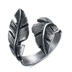Adjustable silver-tone feather ring