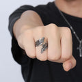Adjustable silver-tone feather ring
