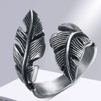 Adjustable silver-tone feather ring