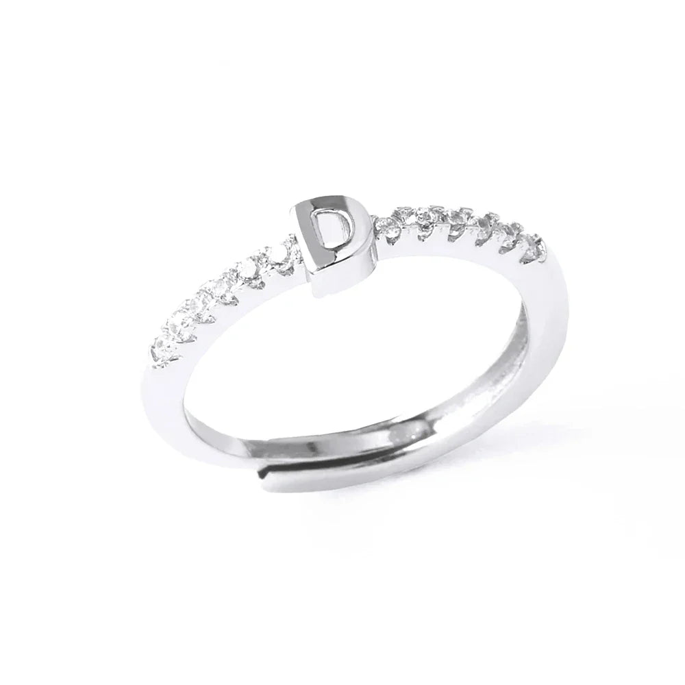 Adjustable women's ring with initial letter
