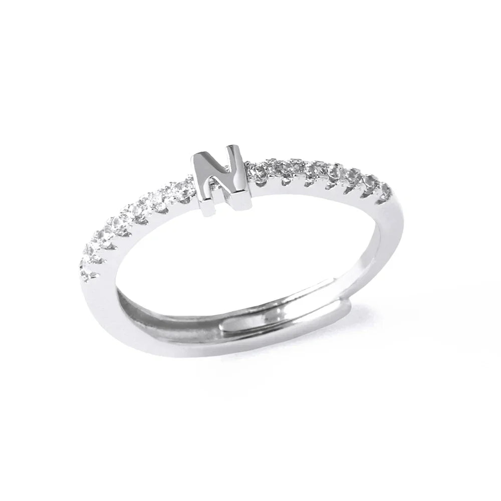 Adjustable women's ring with initial letter