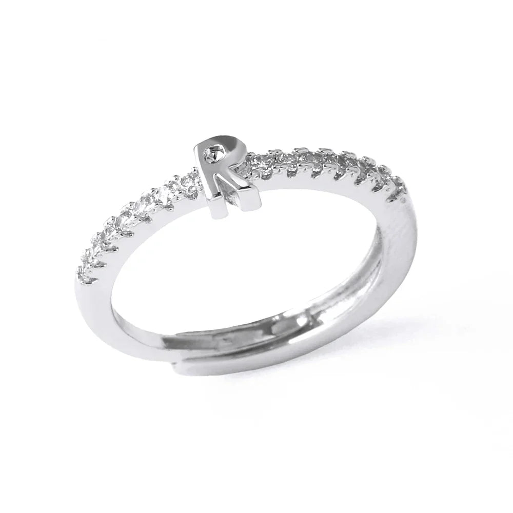 Adjustable women's ring with initial letter