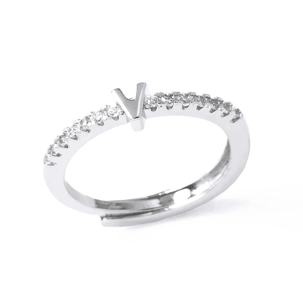 Adjustable women's ring with initial letter
