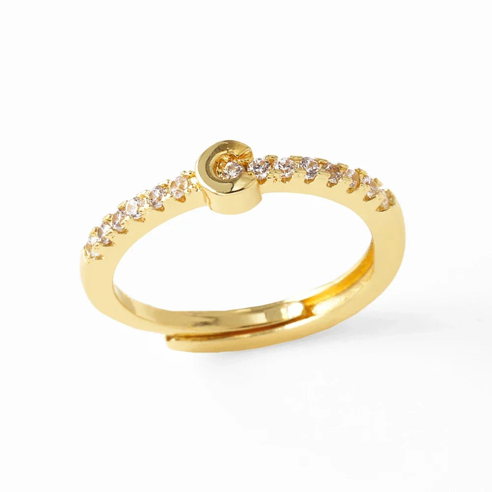 Adjustable women's ring with initial letter
