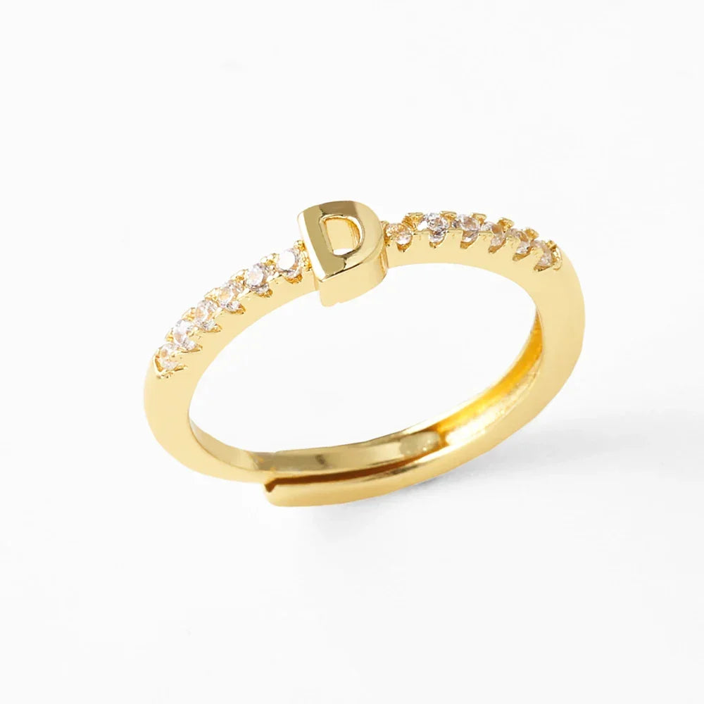 Adjustable women's ring with initial letter