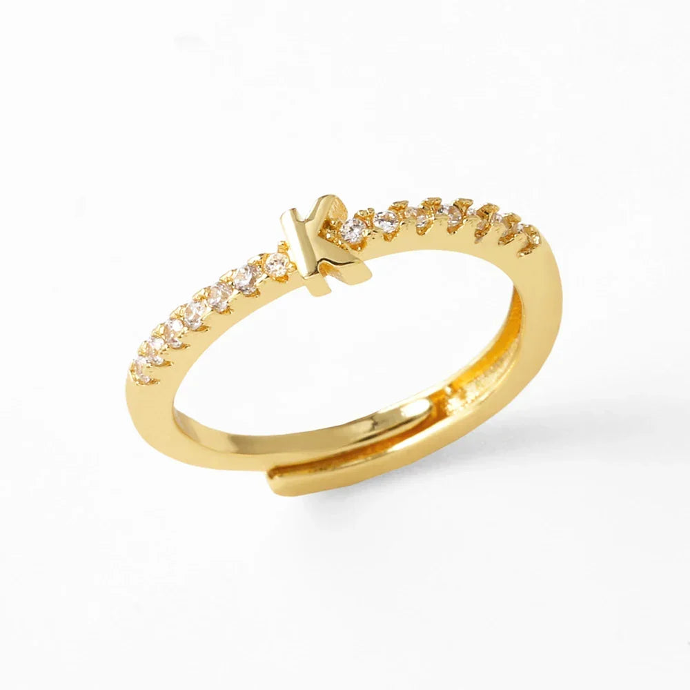 Adjustable women's ring with initial letter