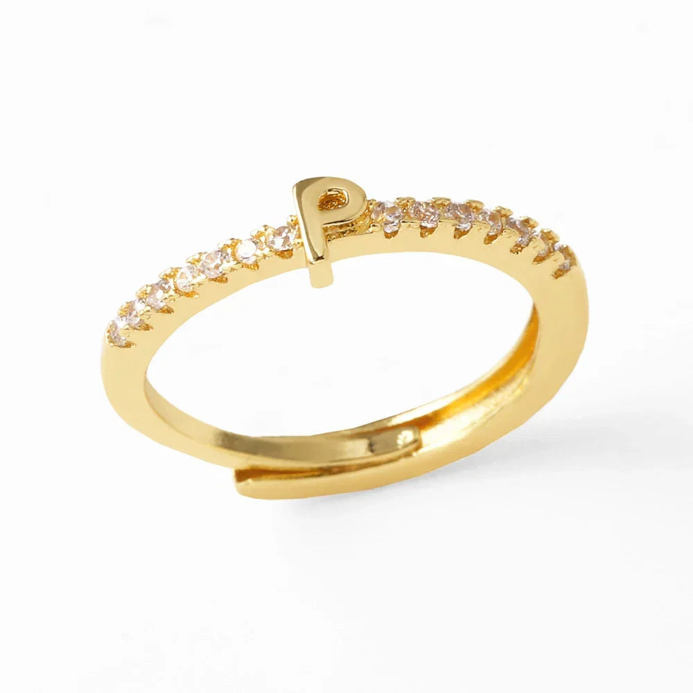 Adjustable women's ring with initial letter
