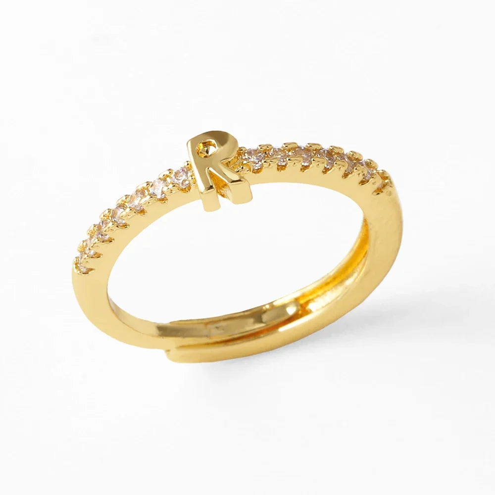 Adjustable women's ring with initial letter