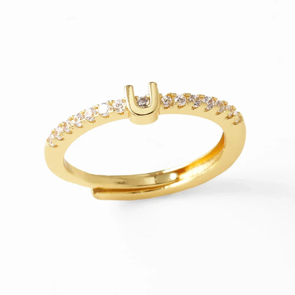 Adjustable women's ring with initial letter