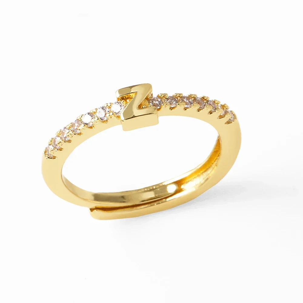 Adjustable women's ring with initial letter