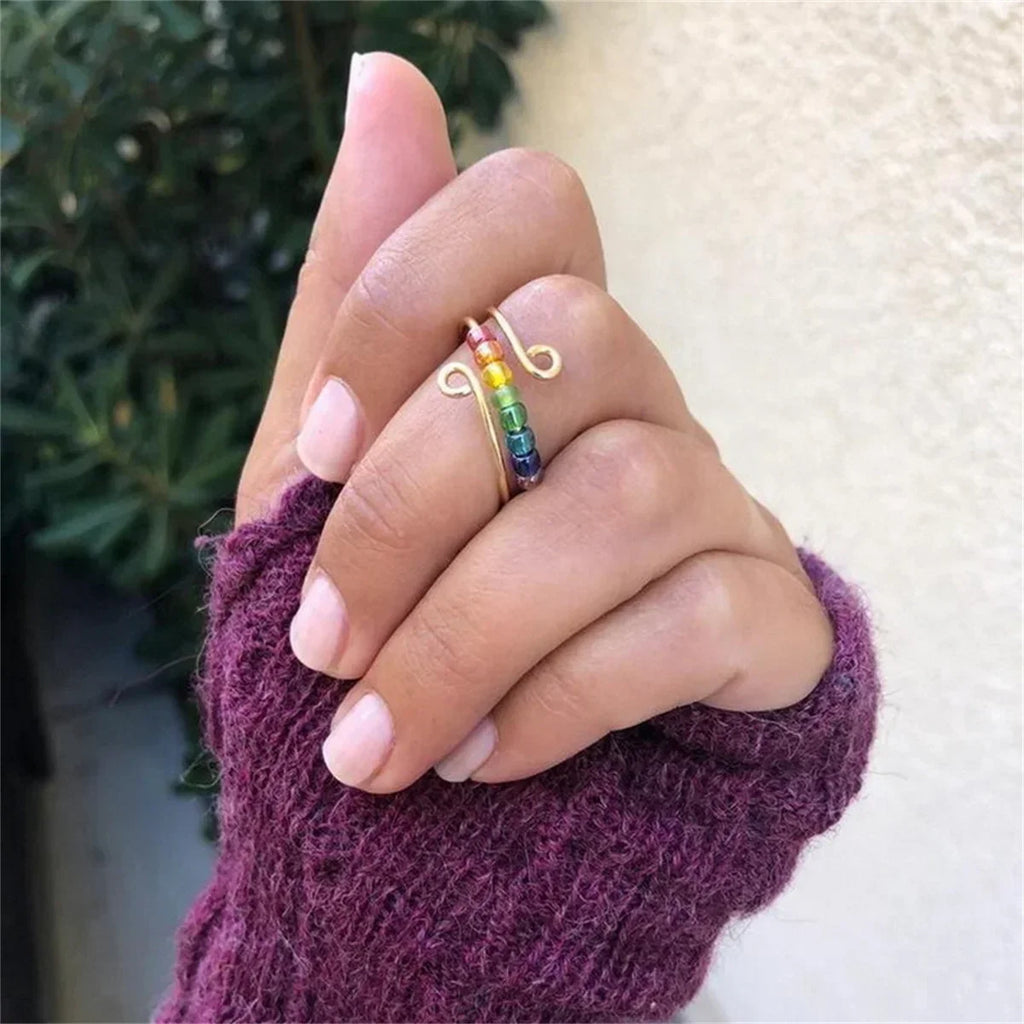 Bohemian Style Ring Anti-Stress Spinning Beads Gold