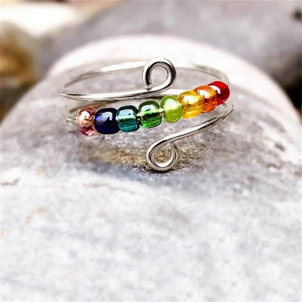 Bohemian Style Ring Anti-Stress Spinning Beads Silver