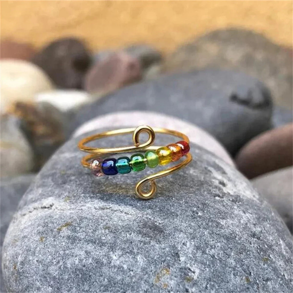 Bohemian Style Ring Anti-Stress Spinning Beads Gold