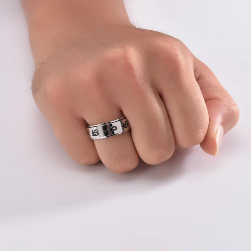 Ring Band with Egyptian Patterns Anti-Stress Spinning silver