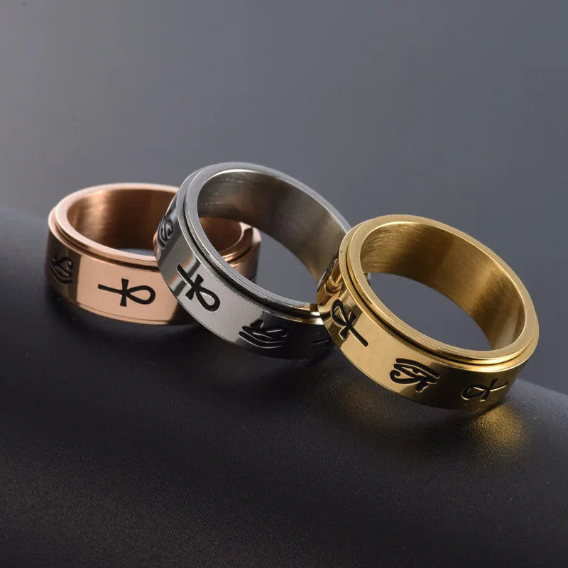 Ring Band with Egyptian Patterns Anti-Stress Spinning gold