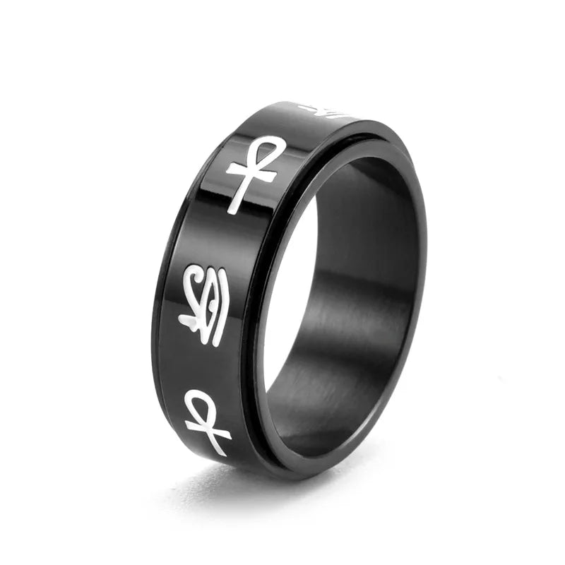 Ring Band with Egyptian Patterns Anti-Stress Spinning black