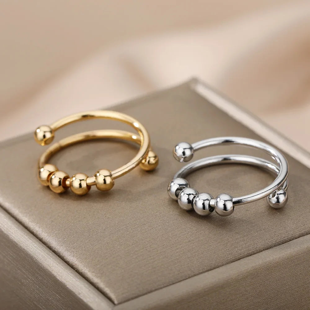 Anti-Stress Ring Band with Spinning Pearls silver