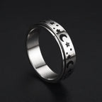Anti-Stress Spinning Ring with Stars and Moons silver