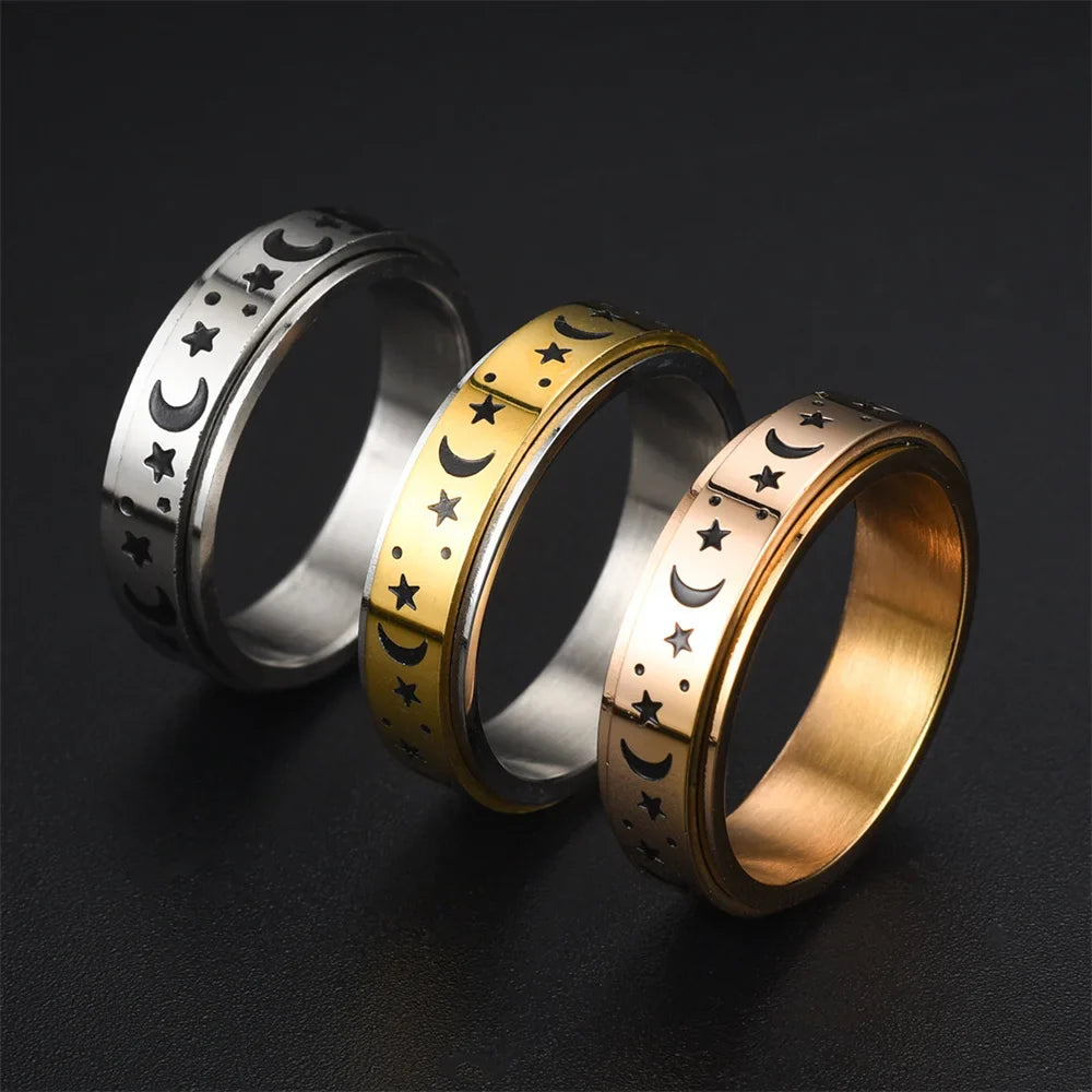 Anti-Stress Spinning Ring with Stars and Moons gold