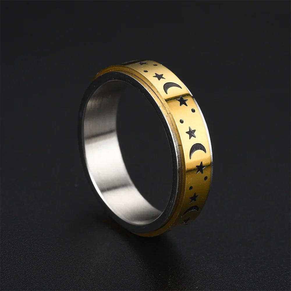 Anti-Stress Spinning Ring with Stars and Moons gold