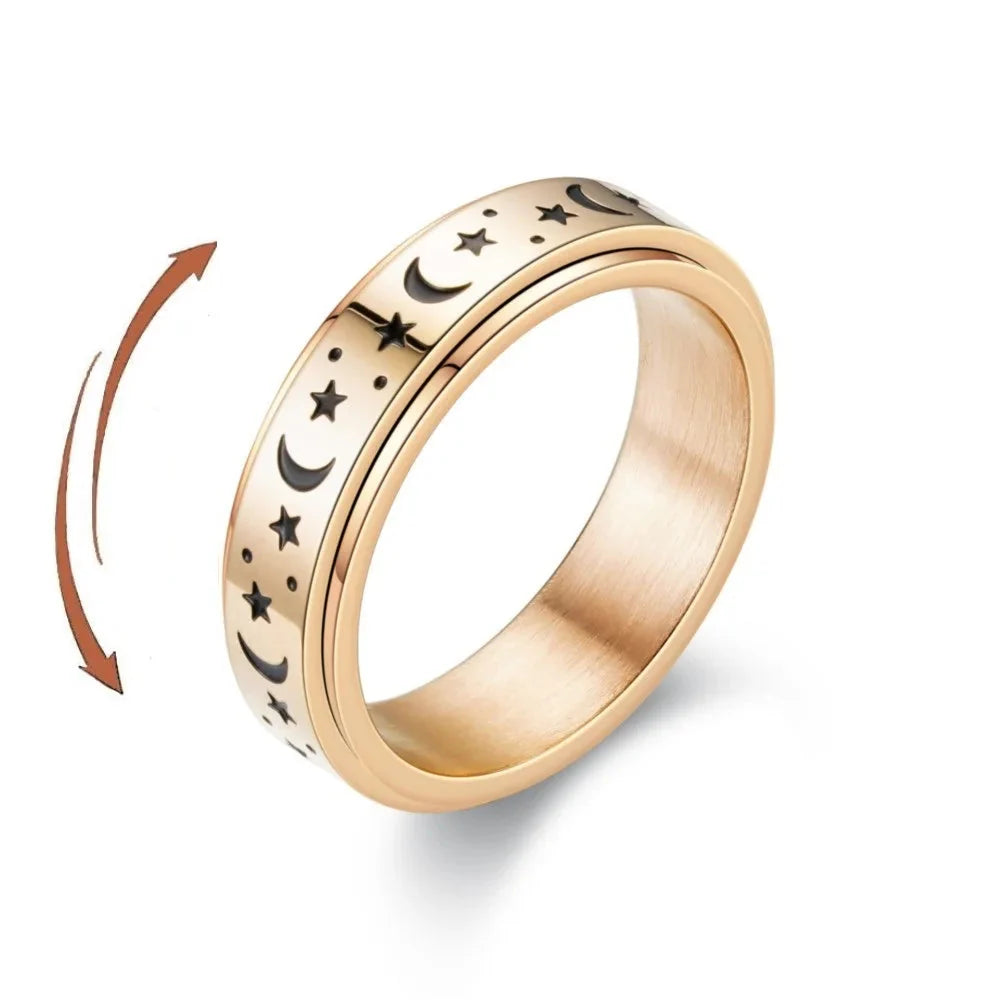 Anti-Stress Spinning Ring with Stars and Moons rose gold