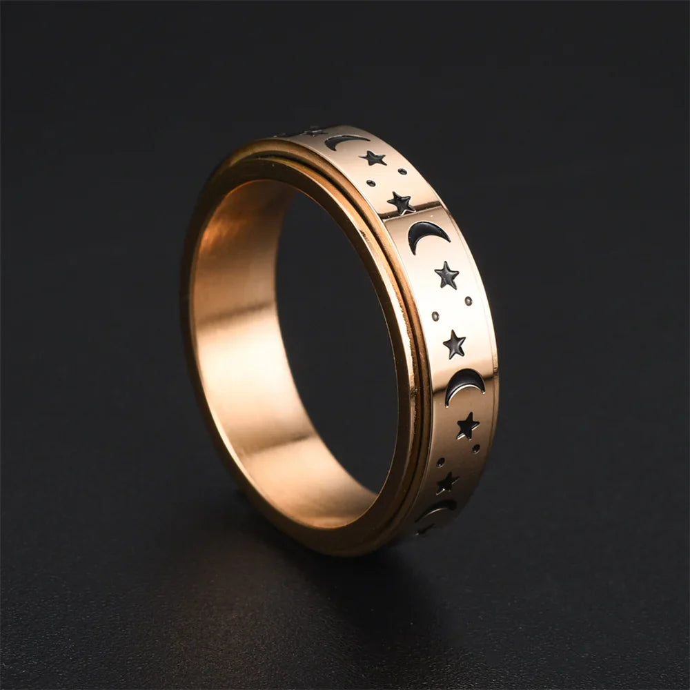 Anti-Stress Spinning Ring with Stars and Moons rose gold