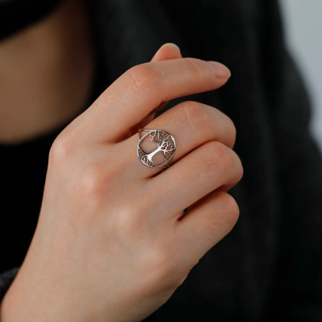 Tree of Life Ring Band for Women Silver