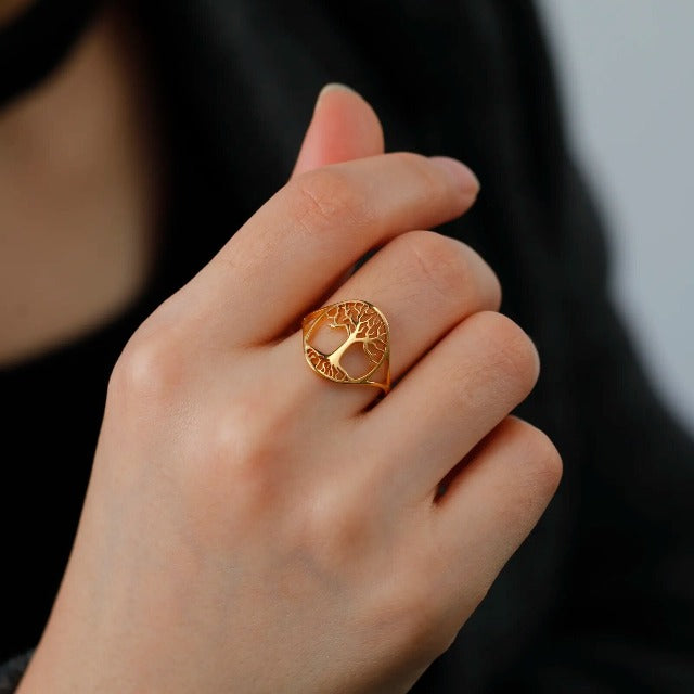 Tree of Life Ring Band for Women Gold