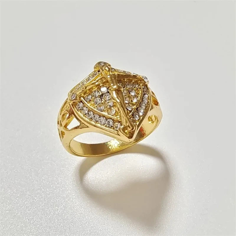 Jesus Christian Ring Band with Rhinestones