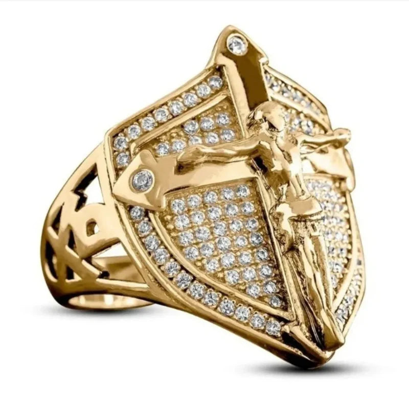 Jesus Christian Ring Band with Rhinestones