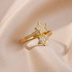 Double Star Ring Band in Gold Zircon